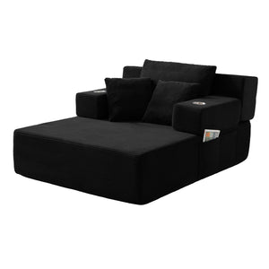 English Elm Luxurious Corduroy Convertible Chaise Lounge Sofa Bed with Storage Pocket for Small Spaces Black W5385P513913