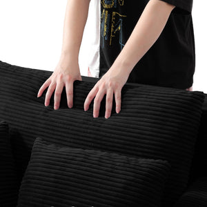 English Elm Luxurious Corduroy Convertible Chaise Lounge Sofa Bed with Storage Pocket for Small Spaces Black W5385P513913