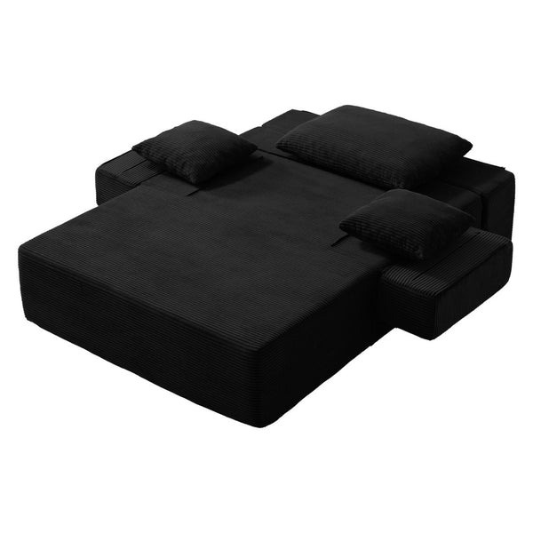 English Elm Luxurious Corduroy Convertible Chaise Lounge Sofa Bed with Storage Pocket for Small Spaces Black W5385P513913
