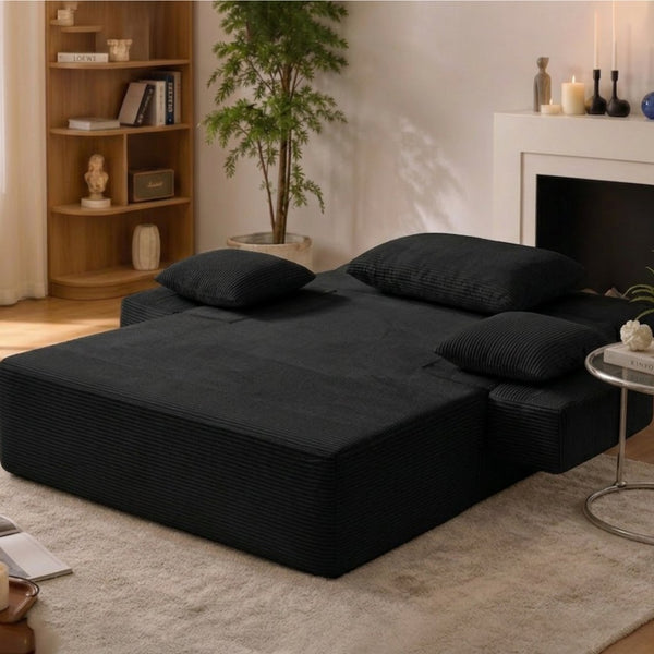 English Elm Luxurious Corduroy Convertible Chaise Lounge Sofa Bed with Storage Pocket for Small Spaces Black W5385P513913
