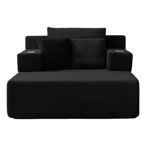 English Elm Luxurious Corduroy Convertible Chaise Lounge Sofa Bed with Storage Pocket for Small Spaces Black W5385P513913