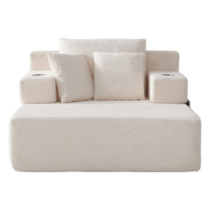 English Elm Luxurious Corduroy Convertible Chaise Lounge Sofa Bed with Storage Pocket for Small Spaces White W5385P513914