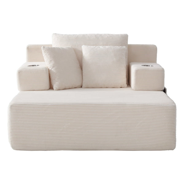 English Elm Luxurious Corduroy Convertible Chaise Lounge Sofa Bed with Storage Pocket for Small Spaces White W5385P513914