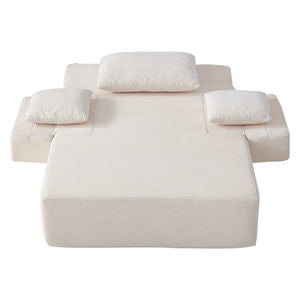 English Elm Luxurious Corduroy Convertible Chaise Lounge Sofa Bed with Storage Pocket for Small Spaces White W5385P513914