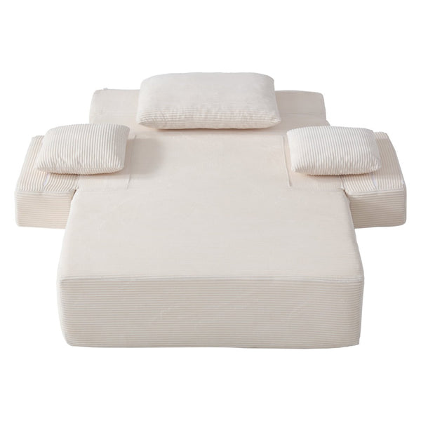English Elm Luxurious Corduroy Convertible Chaise Lounge Sofa Bed with Storage Pocket for Small Spaces White W5385P513914