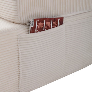 English Elm Luxurious Corduroy Convertible Chaise Lounge Sofa Bed with Storage Pocket for Small Spaces White W5385P513914