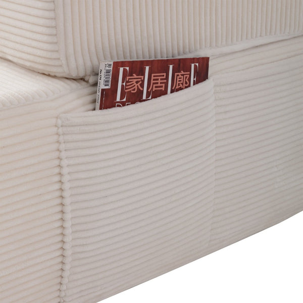 English Elm Luxurious Corduroy Convertible Chaise Lounge Sofa Bed with Storage Pocket for Small Spaces White W5385P513914