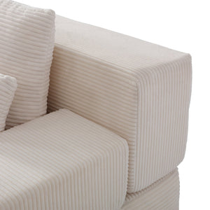 English Elm Luxurious Corduroy Convertible Chaise Lounge Sofa Bed with Storage Pocket for Small Spaces White W5385P513914