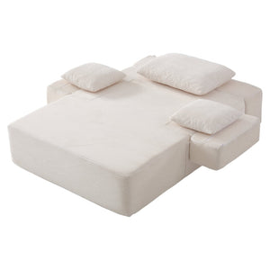 English Elm Luxurious Corduroy Convertible Chaise Lounge Sofa Bed with Storage Pocket for Small Spaces White W5385P513914