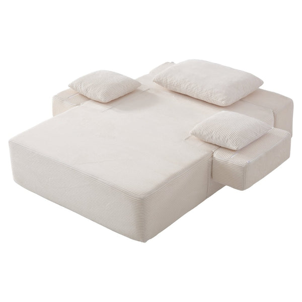 English Elm Luxurious Corduroy Convertible Chaise Lounge Sofa Bed with Storage Pocket for Small Spaces White W5385P513914