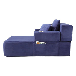 English Elm Luxurious Corduroy Convertible Chaise Lounge Sofa Bed with Storage Pocket for Small Spaces Blue W5385P513915