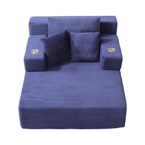 English Elm Luxurious Corduroy Convertible Chaise Lounge Sofa Bed with Storage Pocket for Small Spaces Blue W5385P513915