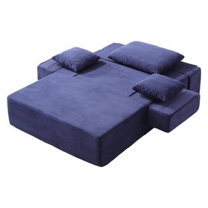 English Elm Luxurious Corduroy Convertible Chaise Lounge Sofa Bed with Storage Pocket for Small Spaces Blue W5385P513915