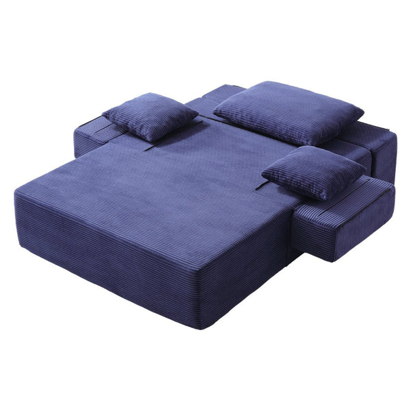English Elm Luxurious Corduroy Convertible Chaise Lounge Sofa Bed with Storage Pocket for Small Spaces Blue W5385P513915