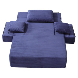 English Elm Luxurious Corduroy Convertible Chaise Lounge Sofa Bed with Storage Pocket for Small Spaces Blue W5385P513915