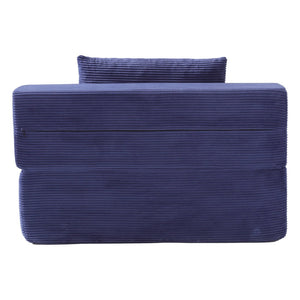 English Elm Luxurious Corduroy Convertible Chaise Lounge Sofa Bed with Storage Pocket for Small Spaces Blue W5385P513915