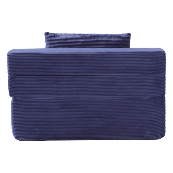 English Elm Luxurious Corduroy Convertible Chaise Lounge Sofa Bed with Storage Pocket for Small Spaces Blue W5385P513915