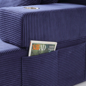 English Elm Luxurious Corduroy Convertible Chaise Lounge Sofa Bed with Storage Pocket for Small Spaces Blue W5385P513915