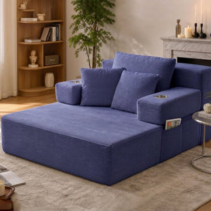 English Elm Luxurious Corduroy Convertible Chaise Lounge Sofa Bed with Storage Pocket for Small Spaces Blue W5385P513915