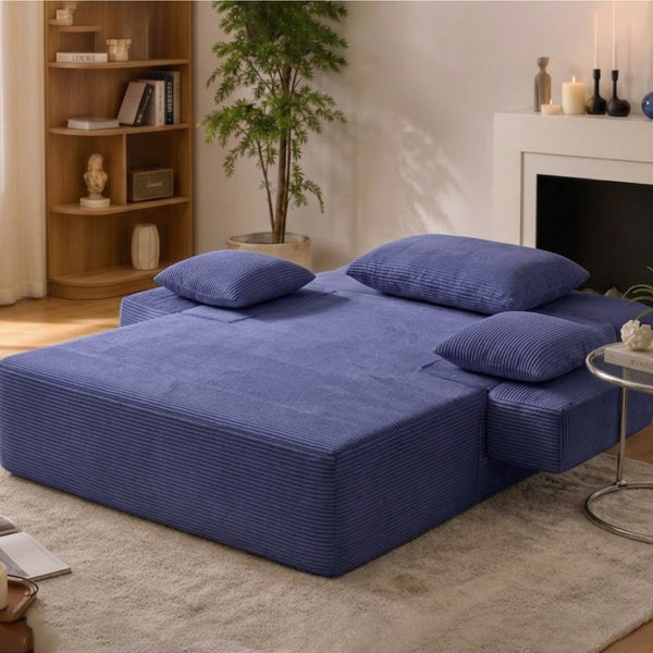English Elm Luxurious Corduroy Convertible Chaise Lounge Sofa Bed with Storage Pocket for Small Spaces Blue W5385P513915