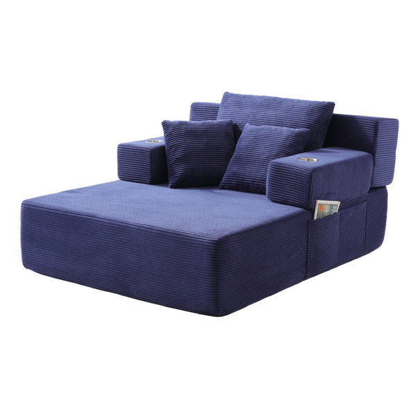 English Elm Luxurious Corduroy Convertible Chaise Lounge Sofa Bed with Storage Pocket for Small Spaces Blue W5385P513915