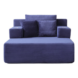 English Elm Luxurious Corduroy Convertible Chaise Lounge Sofa Bed with Storage Pocket for Small Spaces Blue W5385P513915