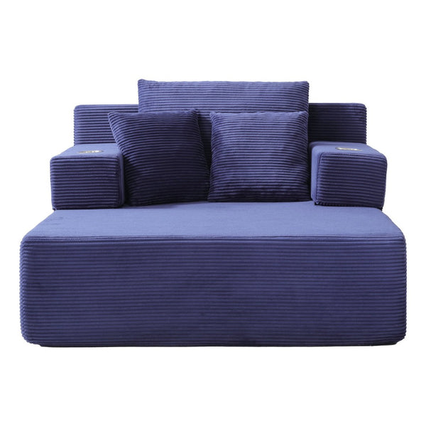 English Elm Luxurious Corduroy Convertible Chaise Lounge Sofa Bed with Storage Pocket for Small Spaces Blue W5385P513915