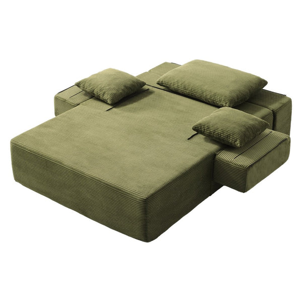 English Elm Luxurious Corduroy Convertible Chaise Lounge Sofa Bed with Storage Pocket for Small Spaces Green W5385P513917
