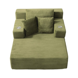 English Elm Luxurious Corduroy Convertible Chaise Lounge Sofa Bed with Storage Pocket for Small Spaces Green W5385P513917