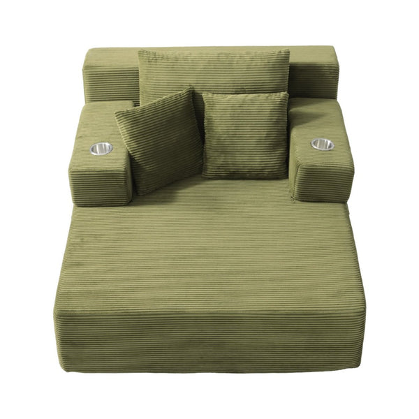 English Elm Luxurious Corduroy Convertible Chaise Lounge Sofa Bed with Storage Pocket for Small Spaces Green W5385P513917