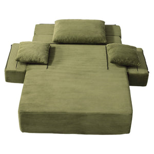 English Elm Luxurious Corduroy Convertible Chaise Lounge Sofa Bed with Storage Pocket for Small Spaces Green W5385P513917