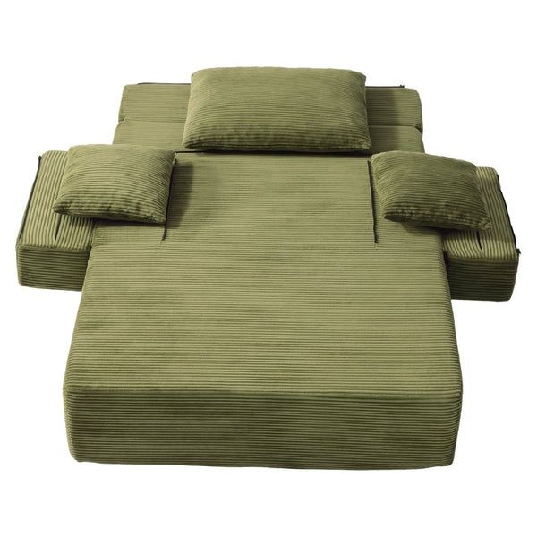 English Elm Luxurious Corduroy Convertible Chaise Lounge Sofa Bed with Storage Pocket for Small Spaces Green W5385P513917