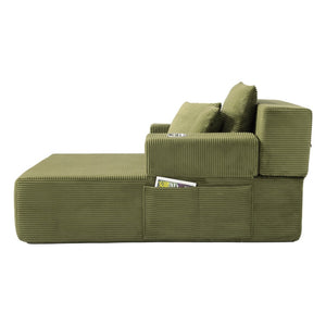 English Elm Luxurious Corduroy Convertible Chaise Lounge Sofa Bed with Storage Pocket for Small Spaces Green W5385P513917