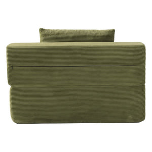 English Elm Luxurious Corduroy Convertible Chaise Lounge Sofa Bed with Storage Pocket for Small Spaces Green W5385P513917