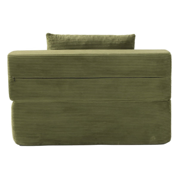 English Elm Luxurious Corduroy Convertible Chaise Lounge Sofa Bed with Storage Pocket for Small Spaces Green W5385P513917