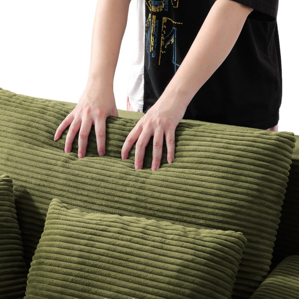 English Elm Luxurious Corduroy Convertible Chaise Lounge Sofa Bed with Storage Pocket for Small Spaces Green W5385P513917