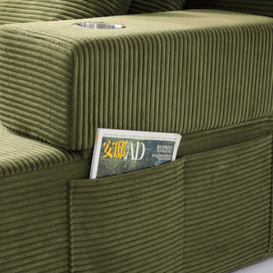 English Elm Luxurious Corduroy Convertible Chaise Lounge Sofa Bed with Storage Pocket for Small Spaces Green W5385P513917