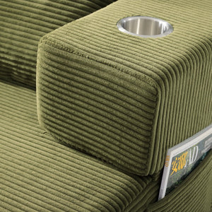 English Elm Luxurious Corduroy Convertible Chaise Lounge Sofa Bed with Storage Pocket for Small Spaces Green W5385P513917
