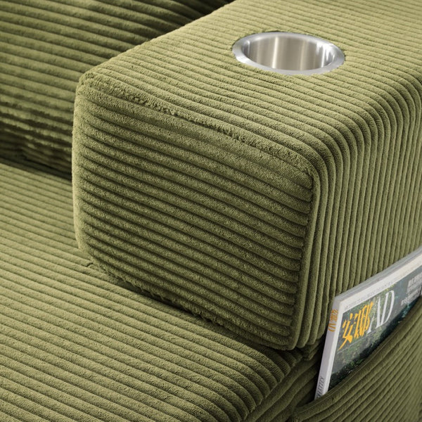 English Elm Luxurious Corduroy Convertible Chaise Lounge Sofa Bed with Storage Pocket for Small Spaces Green W5385P513917