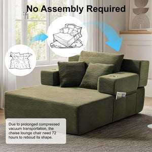 English Elm Luxurious Corduroy Convertible Chaise Lounge Sofa Bed with Storage Pocket for Small Spaces Green W5385P513917