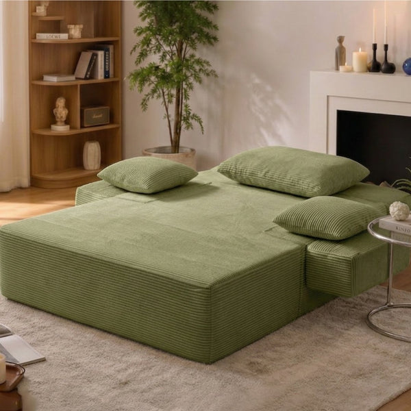 English Elm Luxurious Corduroy Convertible Chaise Lounge Sofa Bed with Storage Pocket for Small Spaces Green W5385P513917