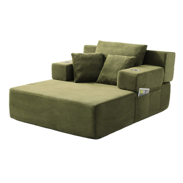 English Elm Luxurious Corduroy Convertible Chaise Lounge Sofa Bed with Storage Pocket for Small Spaces Green W5385P513917