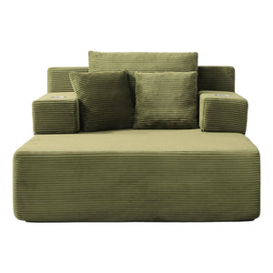 English Elm Luxurious Corduroy Convertible Chaise Lounge Sofa Bed with Storage Pocket for Small Spaces Green W5385P513917