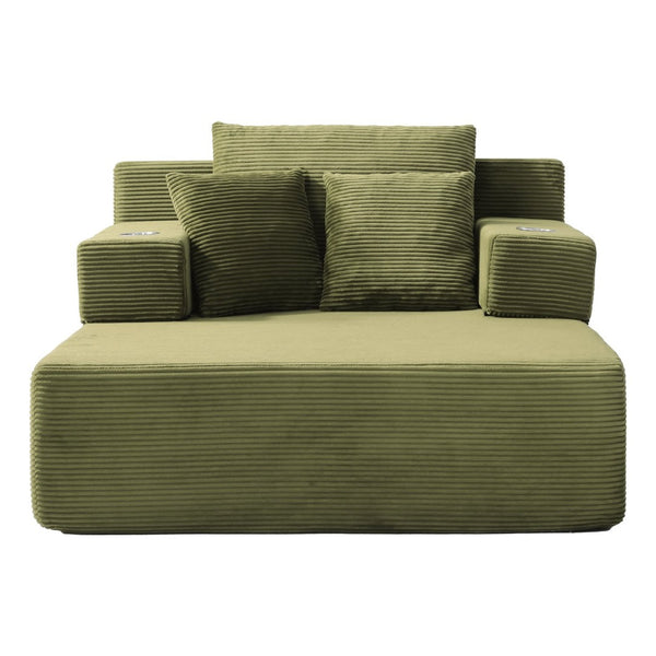 English Elm Luxurious Corduroy Convertible Chaise Lounge Sofa Bed with Storage Pocket for Small Spaces Green W5385P513917