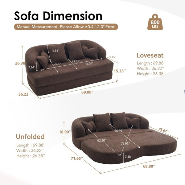 English Elm 2-In-1 Foldable Chenille Sofa Bed Convertible Loveseat for Lounging and Guests W5385P529426