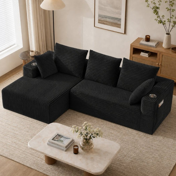 English Elm 95''Modular Corduroy L-Shaped Sectional Sofa with Chaise and Pocket Spring Cushions Black - A 95.27 inches W5385P541199