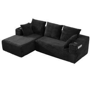 English Elm 95''Modular Corduroy L-Shaped Sectional Sofa with Chaise and Pocket Spring Cushions Black - A 95.27 inches W5385P541199