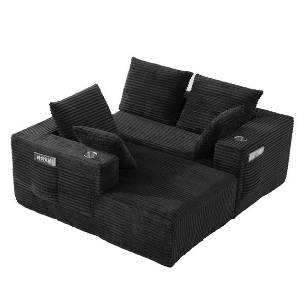 English Elm 95''Modular Corduroy L-Shaped Sectional Sofa with Chaise and Pocket Spring Cushions Black - A 95.27 inches W5385P541199