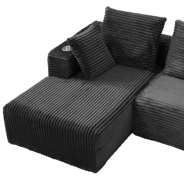 English Elm 95''Modular Corduroy L-Shaped Sectional Sofa with Chaise and Pocket Spring Cushions Black - A 95.27 inches W5385P541199