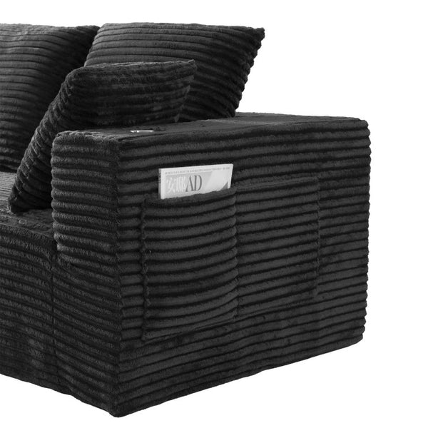 English Elm 95''Modular Corduroy L-Shaped Sectional Sofa with Chaise and Pocket Spring Cushions Black - A 95.27 inches W5385P541199